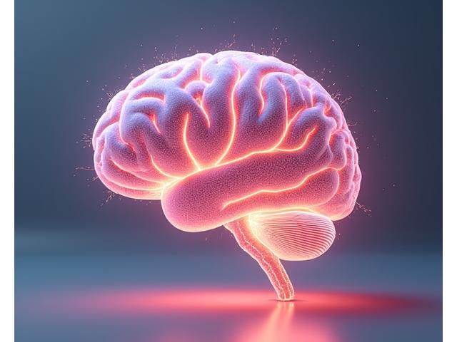 Abstract depiction of a vibrant, healthy human brain with neural connections glowing