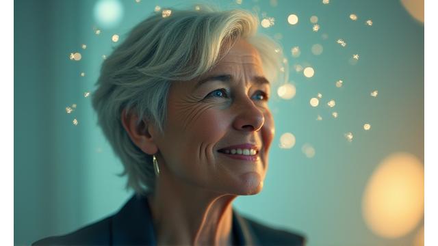 A person, perhaps in their late 40s, looking thoughtfully into the distance, with a subtle, abstract representation of cognitive clarity, not confusion. 