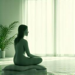 A tranquil scene depicting a person meditating or practicing deep breathing amidst soft, diffused light, evoking calm.
